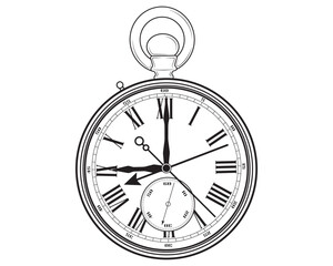 Fototapeta na wymiar Old clock with stopwatch and Roman numerals. Vector illustration.