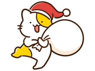 サンタクロースの格好をするかわいいねこの手書き風イラスト