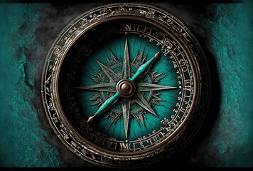 Fototapeta na wymiar Image of a compass in turquoise.. Generative AI