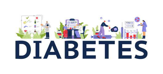 Diabetes banner World diabetes awareness day or clinic, flat vector isolated.