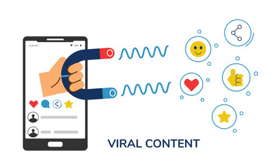 Viral content and attraction of followers flat vector illustration isolated.