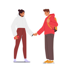Obraz premium Male and Female Characters Holding Hands Front View. Loving Couple Romantic Relations. Man and Woman Walking