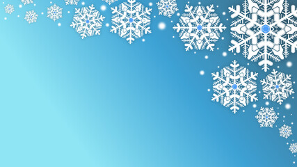 Snow background with space text area. Winter sale with beautiful snow on blue background