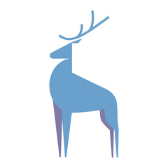 Geometric blue and purple silhouette of northern Christmas reindeer. Happy New Year element for winter holidays