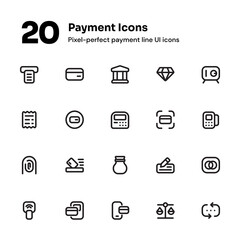 Payment pixel-perfect line icons suitable for website and mobile apps ui design