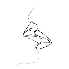 Kissing couple,kiss, lips Continuous line drawing vector illustration.Design element for romantic design,fashion print Minimal art.Abstract, modern art.Fashion concept, one line drawing