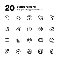 Support & help pixel-perfect line icons suitable for website and mobile apps ui design