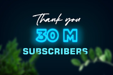 30 Million subscribers celebration greeting banner with Glow Design