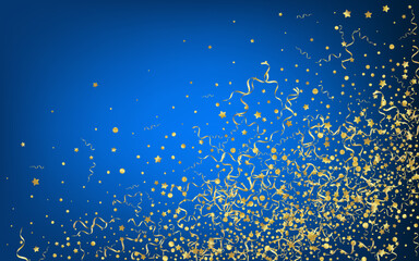 Yellow Star Paper Vector Blue Background. Falling
