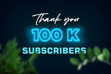 100 K subscribers celebration greeting banner with Glow Design
