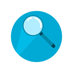 Magnifying glass zoom in blue circle on white background icon flat vector design.