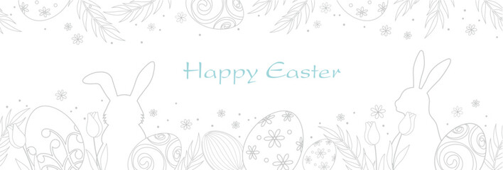 Happy Easter Vector Monochrome Greeting Card Template With Text Space. 
