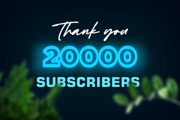 20000 subscribers celebration greeting banner with Glow Design
