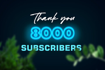 8000 subscribers celebration greeting banner with Glow Design