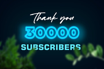 30000 subscribers celebration greeting banner with Glow Design