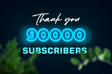 90000 subscribers celebration greeting banner with Glow Design