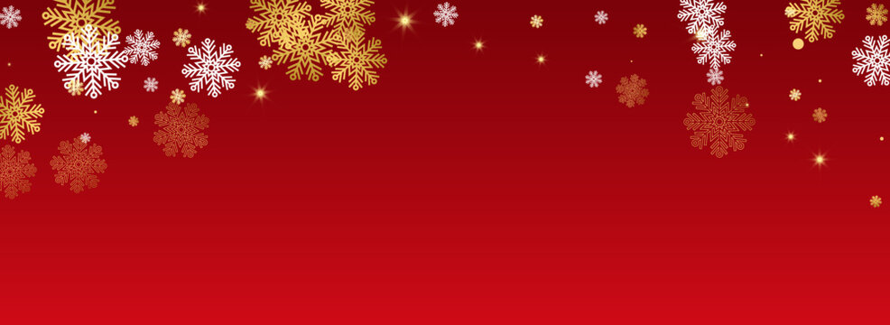 White Snowflake Vector Panoramic Red Background.