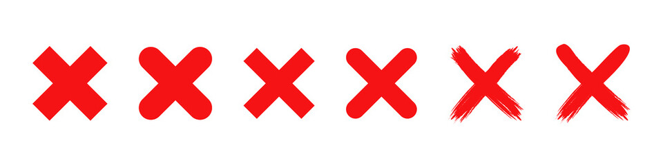 Red cross. Cancel icon. Error vector sign.