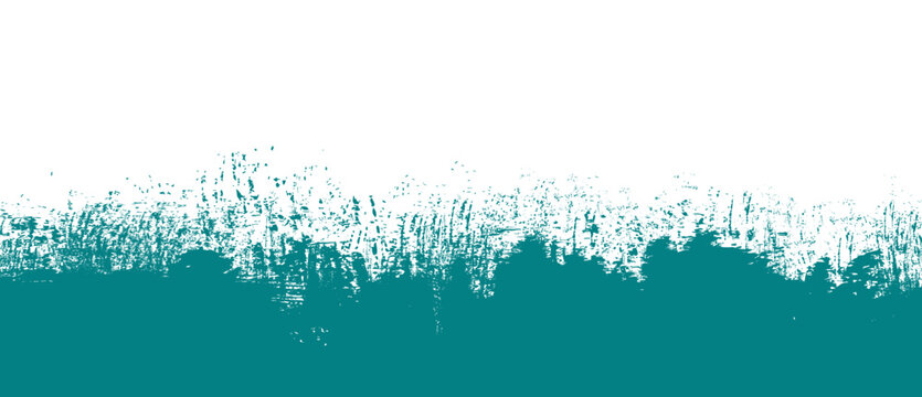 Teal brush stroke background. Teal ink splash on backdrop. Brush background for wallpaper, paint splatter template, dirt banner, watercolor design, dirty texture. Trendy brush background, vector