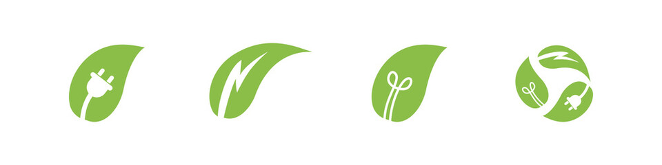 Green energy icon. Renewable eco power logo vector set. Green natural electricity. Leaf nature energy. © Precious