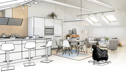 Geräumige Dachwohnung im Loft- Ausbau (Projekt) - 3D Visualisierung