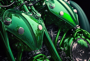 Obraz premium Green motorcycles in closeup. Generative AI