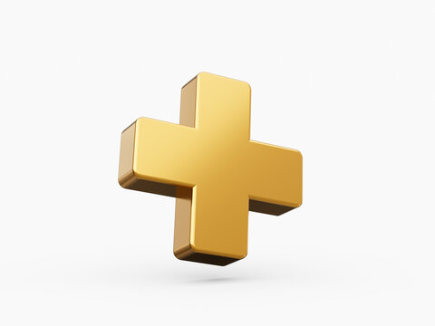 3d Plus icon Gold isolated white background 3d illustration
