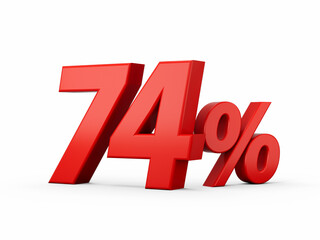 3d Red 74% Seventy Four Percent Sign on White Background 3d illustration