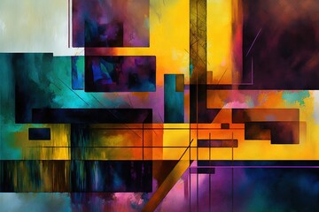 acrylic painting layering squares and rectangles as abstract colors wallpaper background. illustration art. Generative AI.