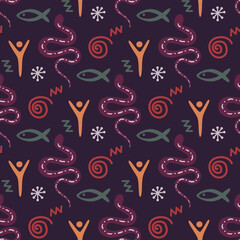 colorful seamless pattern with doodle ethnic elements 