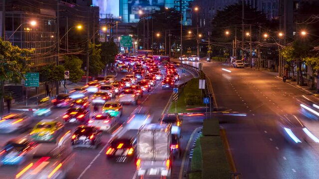 Night traffic timelapse from Ratchadapisek  road in Bangkok.
