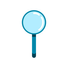 Blue magnifying glass zoom on white background icon flat vector design.