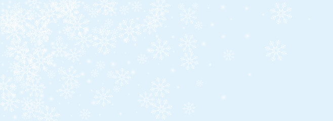 Naklejka na ściany i meble Gray Snowfall Vector Panoramic Blue Background.