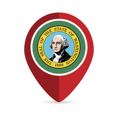 Map pointer with flag Washington state. Vector illustration.