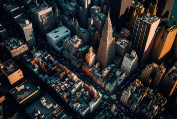 Aerial picture of the streets and buildings of New York City, USA. Generative AI