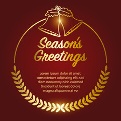 Christmas greeting card in golden outline ornament