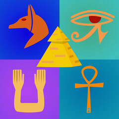 egyptian symbols set vector icon hand drawn illustration