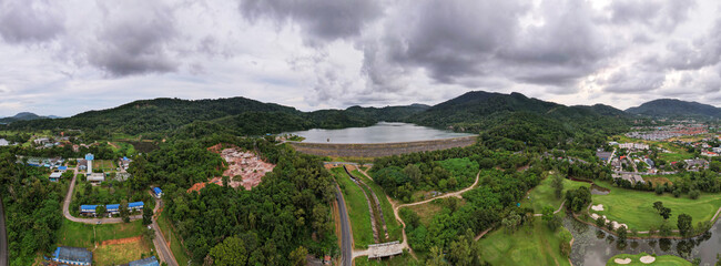 Panorama landscape kathu district Phuket Thailand from Drone camera High angle view,Panoramic landscape nature view from Drone shot