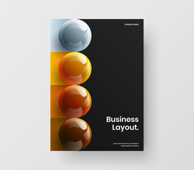 Trendy realistic spheres corporate brochure layout. Premium leaflet A4 design vector concept.