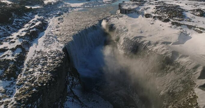 aerial view from high altitude on detifoss waterfall