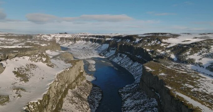 aerial view from high altitude on detifoss waterfall