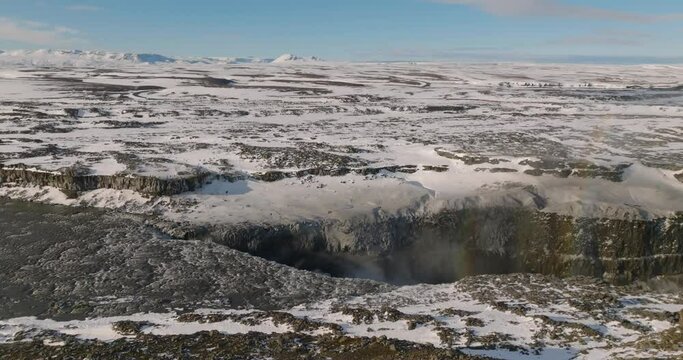 aerial view from high altitude on detifoss waterfall