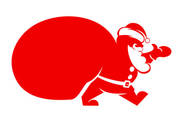 Santa Claus silhouette with gifts sack. Vector template with copy space for you text greeting, invitation card