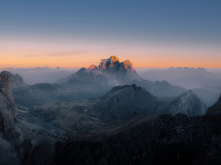 Aerial view of Pelmo  mountains from Giau pass, Cortina d'Ampezzo, Belluno province, Veneto, Italy.