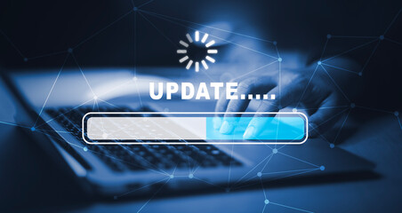 Man using laptop with Update Software Computer Program Upgrade Business Technology Internet, Update...