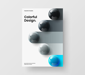 Colorful 3D spheres company brochure illustration. Vivid book cover vector design concept.