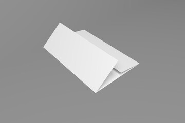 3D realistically rendered tri-fold brochure mockup drawing. Brochure mockup standing on isolated gray background.