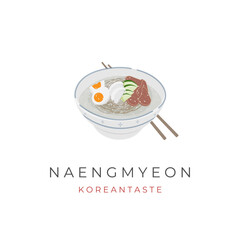Naengmyeon Korean Cold Noodles Vector Illustration Logo