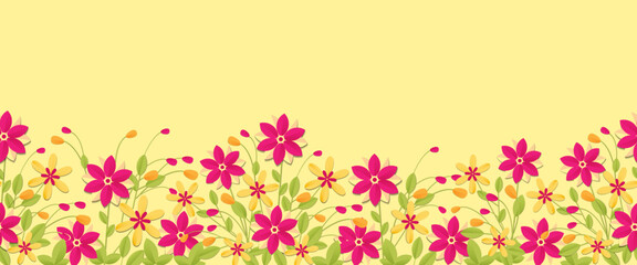 Obraz na płótnie Canvas Seamless border with flowers in paper cut style.