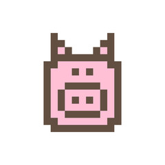 Cartoon pig head. Vector icon and logo. Pixel art style. 